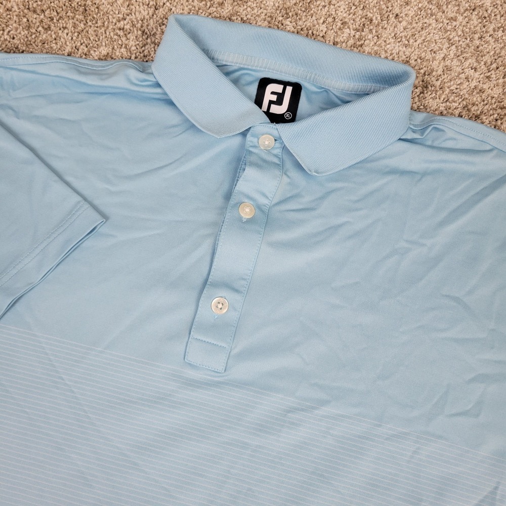 FootJoy Mens XL Blue White Striped Performance Stretch Golf Polo Short Sleeve